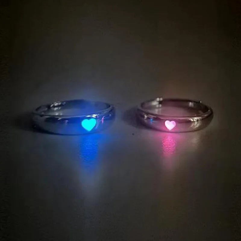 Couples Love Heart Ring Glow In Dark